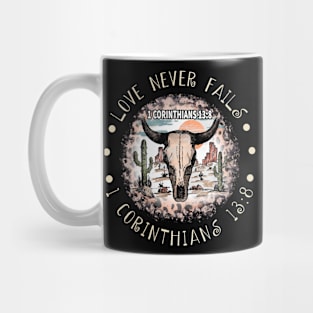 Love Never Fails Bull Skull Desert Mug